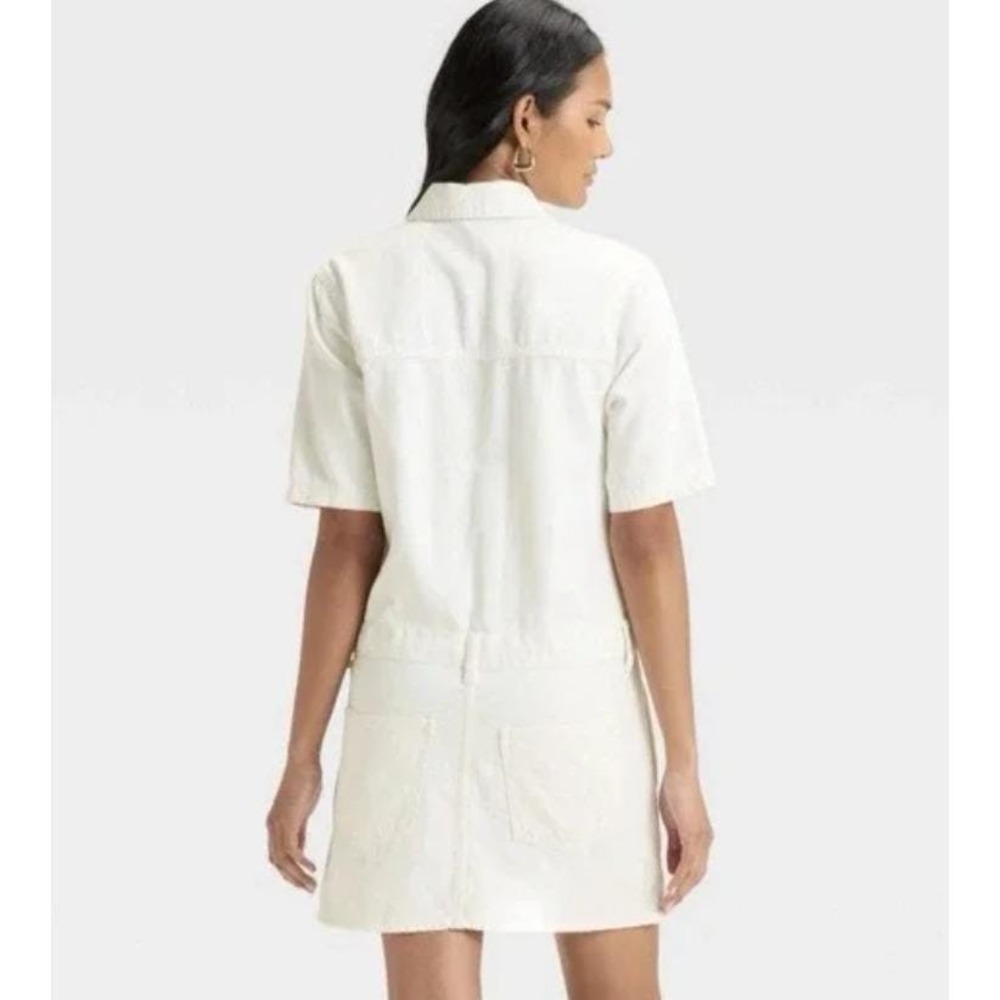 Women's Universal Thread Short Sleeve Drop Waist Drawstring Denim Mini Dress L - Picture 2 of 5